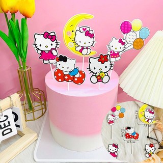 Phụ kiện trang trí bánh kem Set cắm giấy Mèo Hello Kitti - Sét cắm giấy con gái - HD Shop
