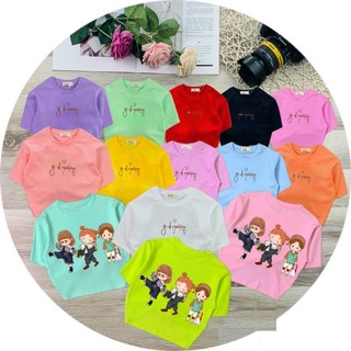 [23kg-65kg] Áo thun form lửng crop top bé gái hiphop , Áo Goodmorning in công nghệ cao 2 mặt trước sau - G400