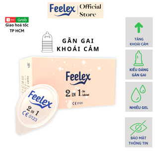 Bao cao su gai Feelex 2 in 1 gân gai, nhiều gel, hương vani hộp 10c bcs