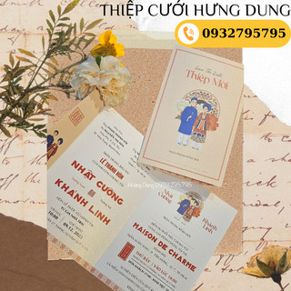 Thiệp cưới Hưng Dung - Thiệp cưới gấp 3, giấy thơm, ánh kim hot nhất 2024