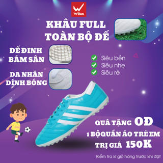 Giày Đá Bóng Trẻ Em Wika 3 Sọc Chính Hãng, Da Pu Cao Cấp Đinh TF Khâu Full Đế