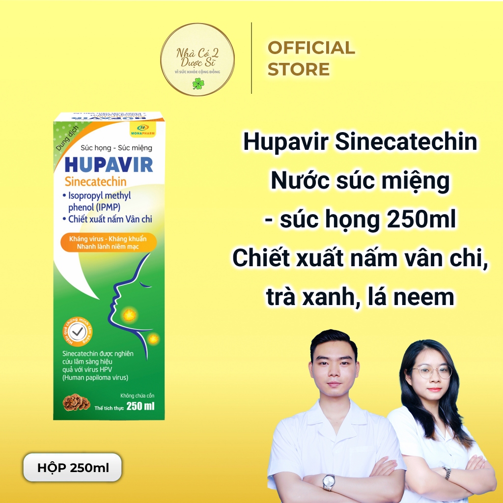 [Che tên] Bộ dung dịch vệ sinh Hupavir Clean 120ml, súc miệng súc họng Hupavir 250ml hỗ trợ sùi mào gà, hpv