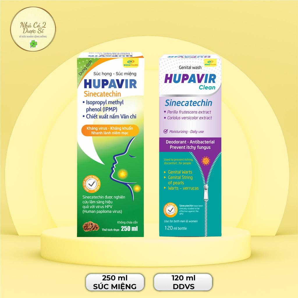 [Che tên] Bộ dung dịch vệ sinh Hupavir Clean 120ml, súc miệng súc họng Hupavir 250ml hỗ trợ sùi mào gà, hpv