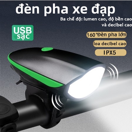 Đèn xe đạp thể thao siêu sáng có còi pin sạc usb led T6 chống nước