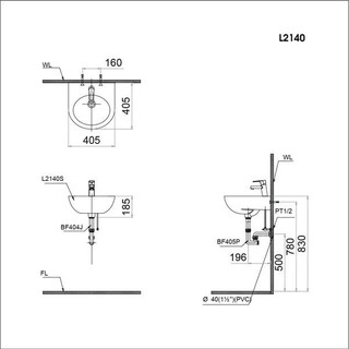 Chậu Lavabo Treo Tường L2140 - CAESAR (Hàng Chính Hãng)