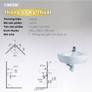 Chậu Rửa (Lavabo) Treo Góc L2014 - CAESAR (Hàng Chính Hãng)