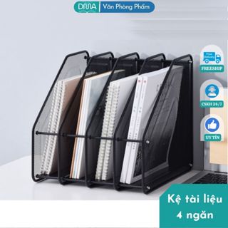  Kệ tài liệu văn phòng 4 Ngăn Đứng để bàn khung kim loại chắc chắn khay hồ sơ giá sách đan lưới lắp ráp - DMA VPP 