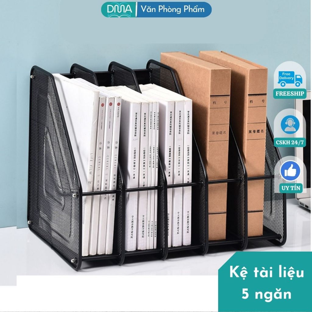 Kệ hồ sơ văn phòng để bàn 5 Ngăn Đứng chất liệu Kim Loại bền chắc, giá sách lớn 5 ngăn lắp ráp đa nă