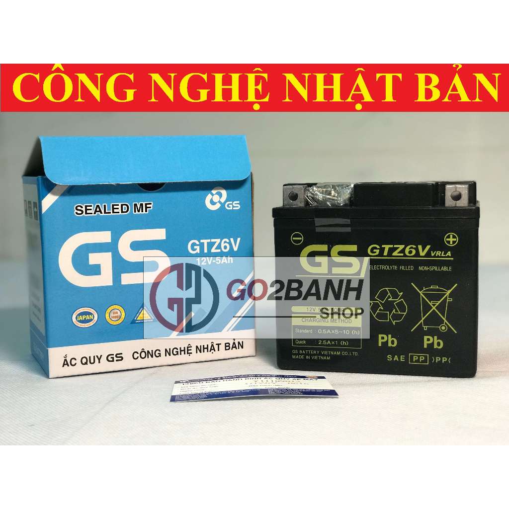 Bình Ắc Quy Khô GS GTZ6V Airblade 125, Winner, Vision 2014, Sh Việt 125/150, Sh Mode,Lead 125 2013,Pcx 125 (12V-5Ah)