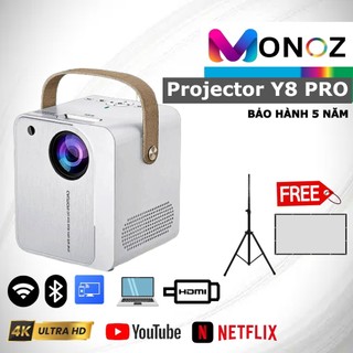 Máy chiếu Monoz Y8 PRO mẫu mới tích hợp ứng dụng Android, máy chiếu thông minh Pro Mini 6000 Lumens HD 1080P 4K WiFi LED
