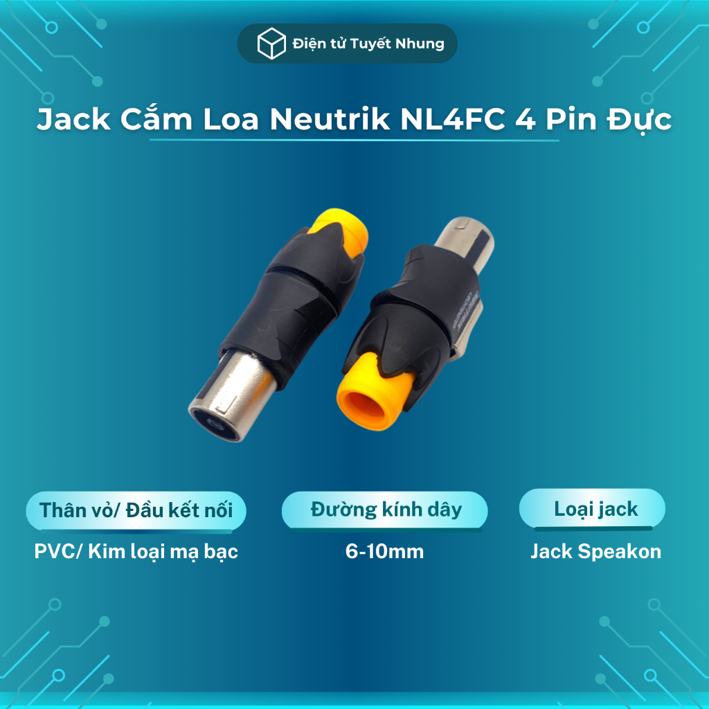 Jack Loa Neutrik NL4FC 4 Pin Đực, Chân Kim Loại , Mạ Bạc - Jack Neutrick Cắm Loa, Jack Speakon Lỗi 1-1 Trong 7 Ngày