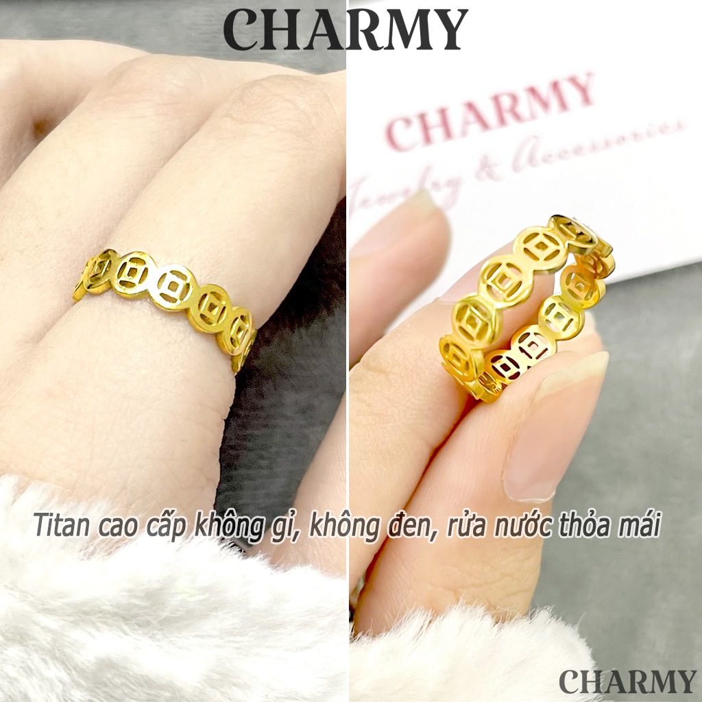 Nhẫn kim tiền titan không gỉ cao cấp NT18 CHARMY