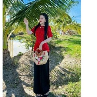 Sét bà ba tay ngắn vải gấm đẹp
