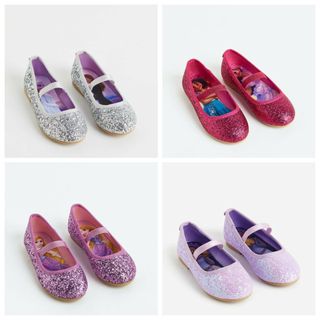 Giày búp bê  kim tuyến nhũ bạc hồng Elsa HM H&M sz 34 21.1cm_hàng chính hãng authentic