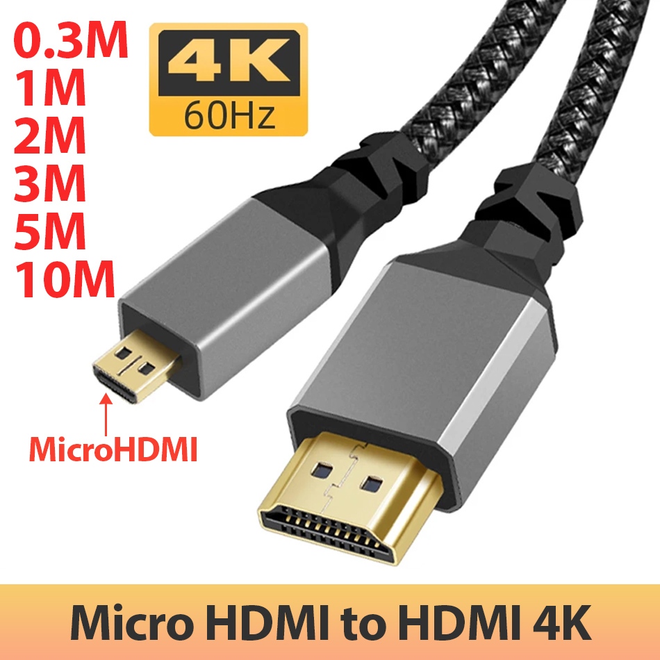 Cáp Micro HDMI sang HDMI 4K 0.3M 1M 2M 3M 5M 10M cho máy ảnh, máy quay phím, laptop sử dụng capture,