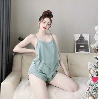 Đồ ngủ sexy nữ 2 dây bộ đồ ngủ nữ bộ mặc ngủ nữ chất satin mặc mát - Cn43