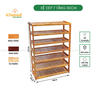 Kệ để giày dép bằng gỗ 7 tầng rộng 60cm 80cm, gỗ cao su chống nước - Giá để giày dép bằng gỗ 7 tầng 47wood