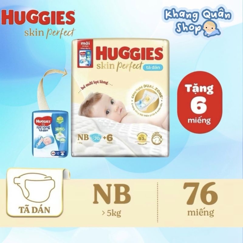 Tã Dán Huggies Lọt Lòng Size NB70+6 Miếng (<5kg) Mềm Mại, Không Hằn Lốt Trên Da Bé