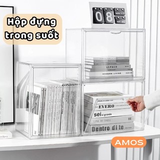 Hộp đựng sách để bàn cỡ lớn chống bụi có nắp đậy, Hộp đựng đồ trong suốt Decor phòng làm việc, Tủ trưng bày mô hình