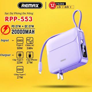 Sạc Dự Phòng Đa Năng Kèm Cáp 3in1 20000mAh Remax RPP-553 - Sạc Nhanh 27W - Remax Bảo Hành 12 Tháng 1 Đổi 1