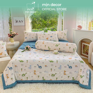 Bộ Chăn Ga Gối  Cotton Đũi MỊN DECOR Mát Mịn Thấm Hút Mồ Hôi, Set Ga Trải Giường Vỏ Gối Chăn Chần Dùng Quanh Năm