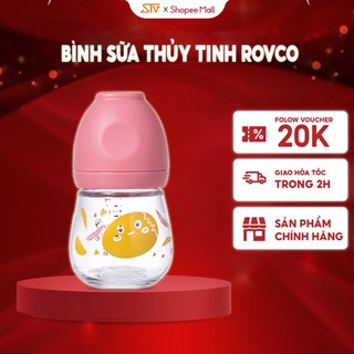 Bình Sữa Thuỷ Tinh Rovco 140ml Không Chứa BPA 2 Màu Xanh Hồng- An Toàn Cho Bé N1019