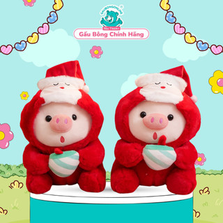 Gấu bông heo lulu mũ noel giáng sinh dễ thương, heo bông lulu nhồi bông đội mũ noel cute cao cấp làm quà tặng giáng sinh