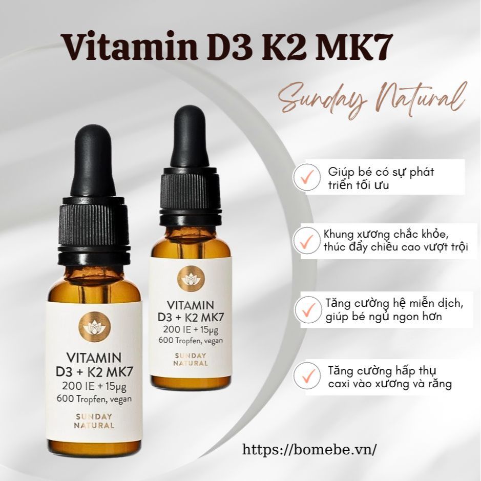 Vitamin D3 K2 Mk7 Sunday Natural Đức Chính Hãng tăng đề kháng cho trẻ sơ