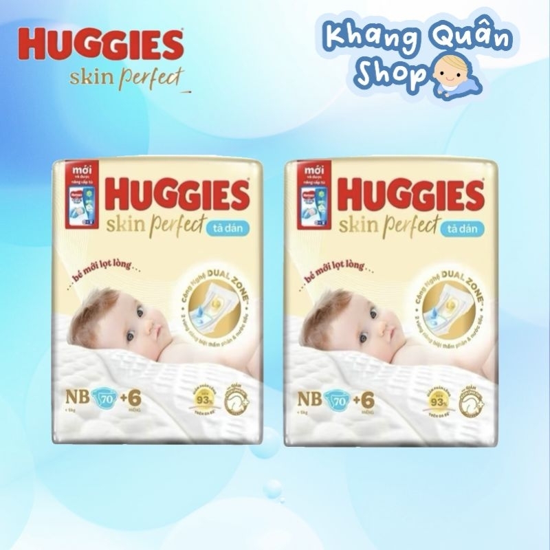 Combo 2 Tã Dán Huggies Lọt Lòng Size NB70+6 Miếng (<5kg) Thoáng Khí Cho Bé Thoải Mái Vận Động