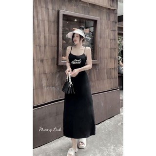 đầm hai dây phối viền maxi dáng xoè hở lưng gb fom dưới 52kg gb