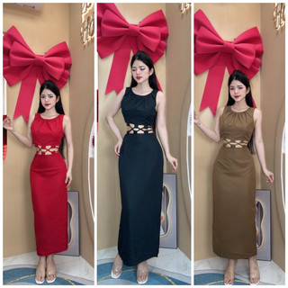 Đầm dài hở eo cột dây khoá kéo sau lưng kho sỉ hải chuyền V11