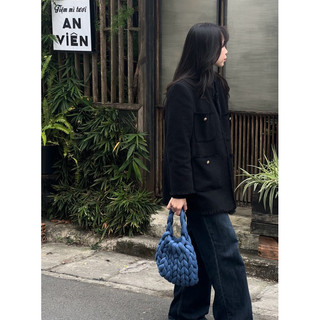 Áo Khoác Blazer dạ tweed fom dáng suông đứng áo