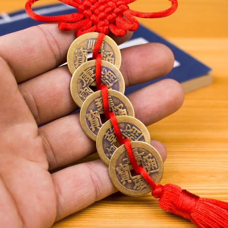 Chuỗi đồng tiền xu Ngũ Đế phong thủy chiêu tài rước lộc may mắn (xâu 5xu)
