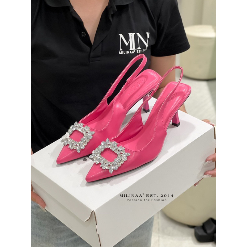 GIÀY CAO GÓT NỮ SLINGBACK GÓT NHỌN 6P BÍT MŨI NHỌN KHÓA VUÔNG ĐÁ F0609