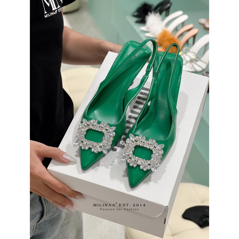 GIÀY CAO GÓT NỮ SLINGBACK GÓT NHỌN 6P BÍT MŨI NHỌN KHÓA VUÔNG ĐÁ F0609