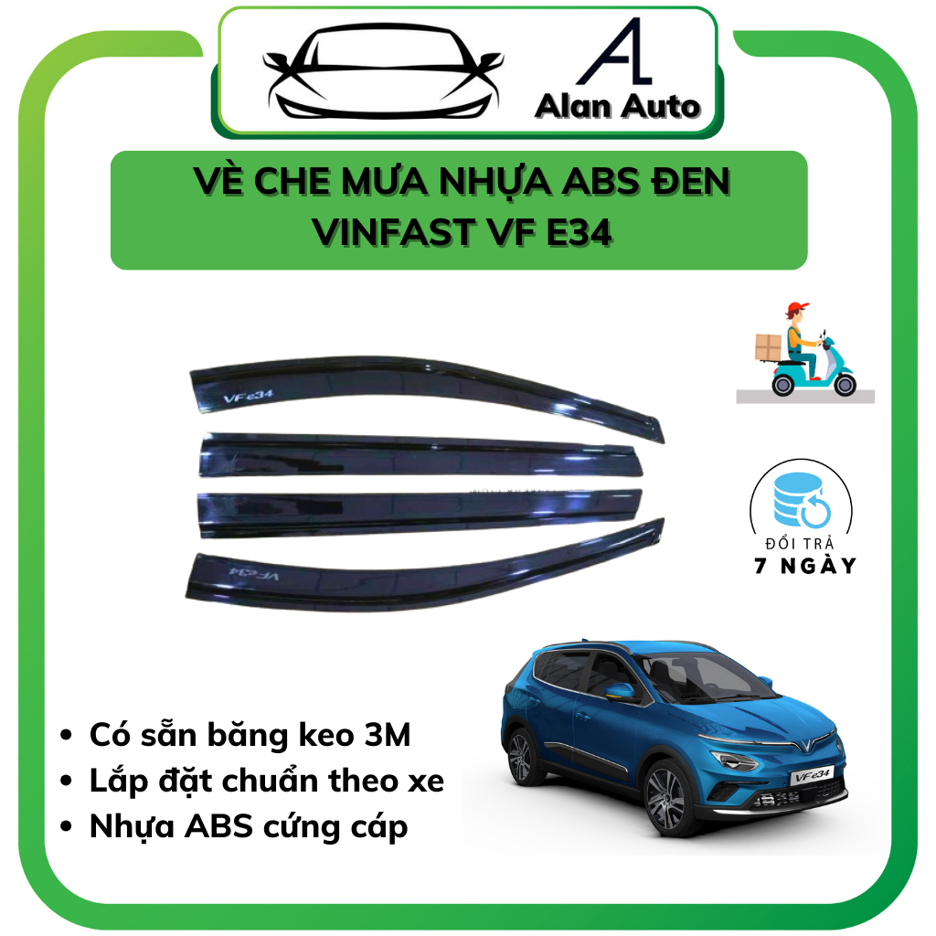 Vè che mưa xe Vinfast VF E34, Chất liệu NHỰA ĐEN ABS thể thao cứng cáp