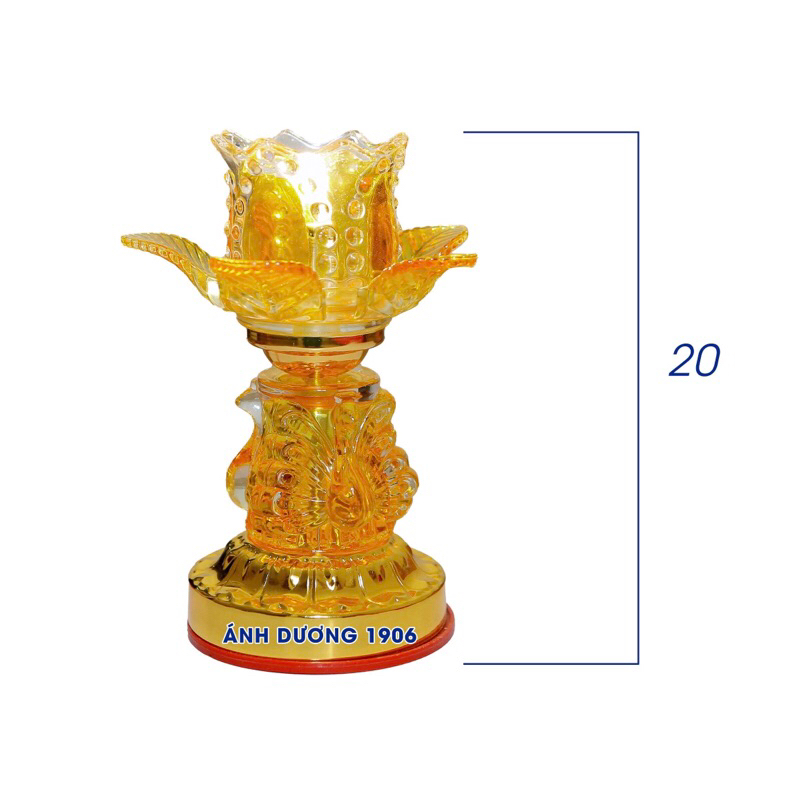 Đèn Thờ Hoa Sen Pha lê thủy Tinh Bóng LED Cắm Điện Loại 1 Cao 20cm