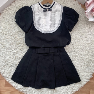 Set áo váy xoè cổ dập ly 577