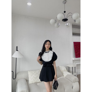Set áo váy xoè cổ dập ly 577