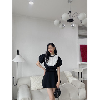 Set áo váy xoè cổ dập ly 577