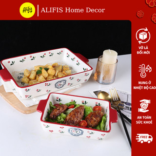 Khay nướng bánh , thố nướng bằng sứ có tay cầm chịu nhiệt tốt Alifis