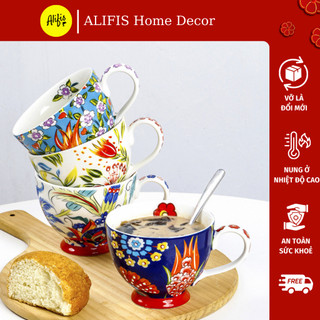 Cốc sứ uống trà , ly uống cafe có quai cao cấp Alifis