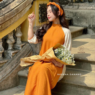   SHIP HỎA TỐC  Set áo dài cách tân chất lụa đũi tặng quần lụa mặc tết 2024 HAVANA AD09 