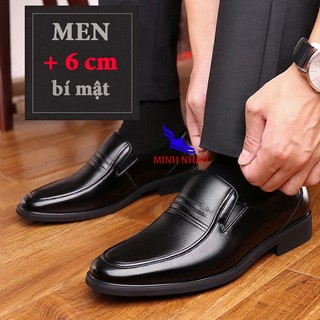 MINH NHÂN - Giày da bò tăng chiều cao nam 6cm Giày tây nam da bò thật mũi bo tròn dành cho người trung niên cao niên O-2