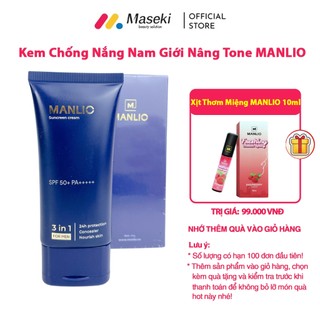 Kem chống nắng cho nam, nâng tone, kiềm dầu, chống ánh sáng xanh manlio sunscreen spf50+ pa++++