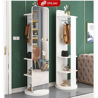 Tủ gương đứng xoay kèm giá treo quần áo, gương soi toàn thân sắc nét bàn trang điểm decor - GP285/GP312