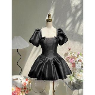 Đầm bigsize cổ vuông tay bồng 2 nơ