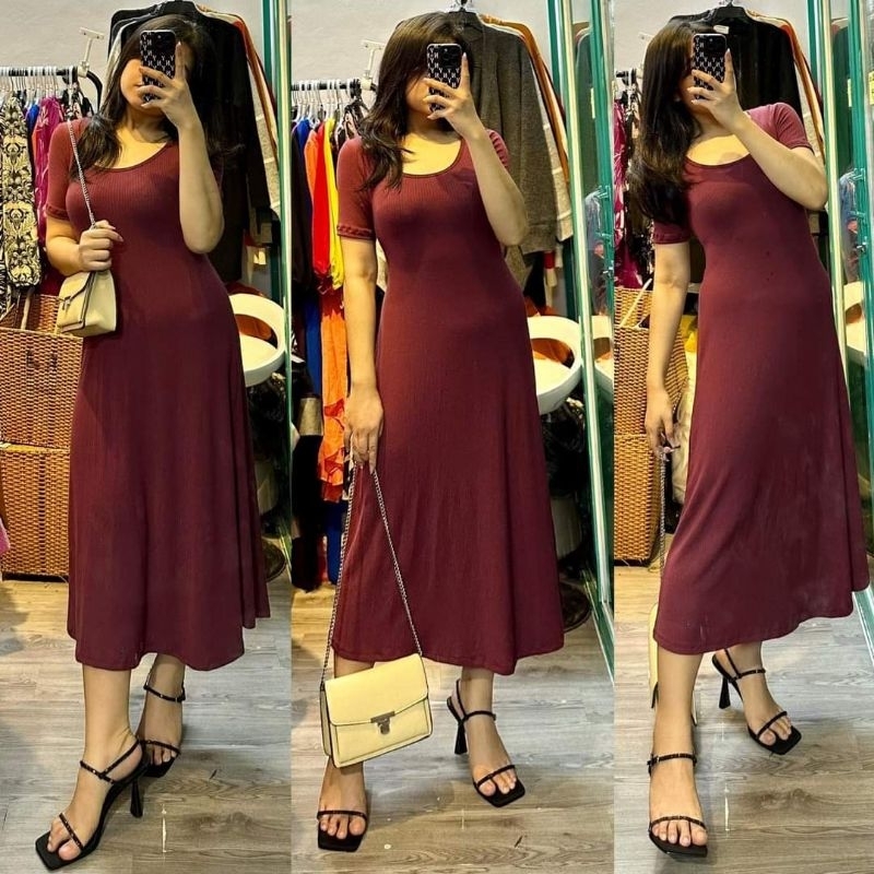 [virusplussize]Đầm Man.Go thun gân bígize xuất xịn