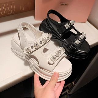 ORDER ☘️ sandal quai ngang hạt ngọc đế cao su 5cm