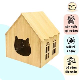 Nhà Mèo Bằng Gỗ Lắp Ghép Cao Cấp Góc Nhỏ Cho Mèo - Nhà Mèo Có Mái (41x40x45cm)
